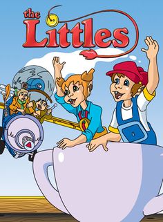 the littles are riding on top of a giant cup