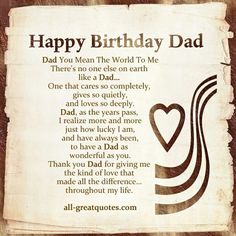 a birthday card with the words happy birthday dad written in brown and black on it