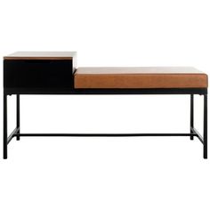 a black and brown bench with a drawer on it's back end, against a white background