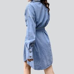 Introducing the 2023 Spring-Summer Collection's latest must-have: The Pre-millennium-style Oversized Denim Dress! With its light wash and buttoned closure. this statement piece exudes effortless rebellious sophistication.Why You'll Love ItMake a bold statement with this alternative-inspired denim dress. Crafted with premium quality denim and featuring a distinctive distressed pattern. this dress will let you stand out from the crowd and embrace the trend renaissance. Plus. its sleek slender fit. Trendy Light Wash Denim Dress For Fall, Light Wash Chambray Denim Dress For Fall, Spring Denim Top With Buttons In Denim Blue, Collared Medium Wash Denim Jacket For Summer, Relaxed Fit Light Wash Denim Dress For Fall, Summer Chambray Button-up Shirt Dress, Fall Denim Chambray Dress, Fall Denim Blue Chambray Dress, Summer Denim Jacket Washed For Day Out