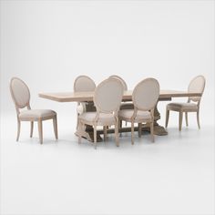 a dining table and six chairs are shown in this image, with one chair facing the other