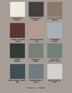 the color scheme for different shades of gray, brown and white with text on it