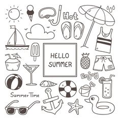 hand drawn doodle summer items and symbols on white background stock photo - 54897