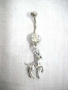 14 guage surgical stainless steel curved navel ring belly barbell with a cast alloy silver 3D STANDING SPOTTED WHITETAIL DEER / FAWN / FEMALE DOE / BACKWOODS BAMBI CHARM DANGLING ON A DOUBLE DAZZLING CLEAR CZ STONE BANANA BAR approx 2 inches long from the top screw ball & the charm is 1/2 of an inch across the charm (Charm alone is 7/8 of an inch long alone) AWESOME OUTDOOR WOODS TRECKER BODY PIERCING JEWELRY - EXCELLENT QUALITY - NATURE GIRL NAVEL RING JEWELRY Silver Surgical Steel Belly Rings As Gift, Adjustable Pierced Belly Rings As Gift, Stainless Steel Dangle Belly Rings As Gift, Adjustable Silver Surgical Steel Belly Rings, Stainless Steel Dangle Belly Rings For Gift, Internally Threaded Surgical Steel Belly Rings As Gift, Nickel-free Round Stainless Steel Belly Rings, Adjustable Metal Belly Rings Internally Threaded, Adjustable Internally Threaded Metal Belly Rings