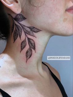 Neck tattoo | tattoo by  Jairo Maurer Greenery Neck Tattoo, Neck Plant Tattoo, Leaf Throat Tattoo, Leaves Face Tattoo, Nature Throat Tattoo, Leaf Tattoo On Neck, Leaves On Neck Tattoo, Vine Neck Tattoos Women, Ivy Neck Tattoo