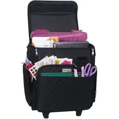 The Everything Mary collapsible rolling craft bag is your ultimate storage solution. It boasts 17 storage spaces for tools, sewing supplies, and more, including a front velcro pocket, a large front zipper pocket, 2 side pockets, 14 elastic bands, and a roomy main compartment. This versatile organizer is perfect for scrapbooking materials, and it's fully collapsible for easy travel. Measuring 15.5" x 9"x 17" when assembled and 13.5" x 18" x 6" when flat, it comes in elegant prints and is suitable Art Caddy, Scrapbooking Retreats, Rolling Tote, Scrapbook Storage, Storage Tote, Scrapbook Art, Tote Organization, Bead Storage, For Scrapbook