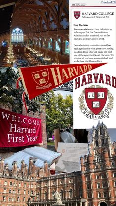 an image of the harvard campus collage with photos and information about it's students