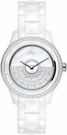 CD124BE4C001 New Christian Dior VIII Grand Bal Resille Women's Luxury Watch - With Manufacturer Serial Numbers - Mother of Pearl White Dial Set with Diamonds - White Gold Oscillating Weight on Dial Set with Diamonds - Bezel Set with Mother of Pearl Ring and Diamonds - Self-winding Automatic Movement - Christian Dior Caliber Dior Inverse 11 1/2 - 3 Year Warranty - Guaranteed Authentic - Certificate of Authenticity - Manufacturer Box & Manual - White High-Tech Ceramic with Stainless Steel Case - White High-Tech Ceramic Bracelet - Scratch Resistant Anti-Reflective Sapphire Crystal - 50 Meters / 165 Feet Water-Resistant - 38mm = 1 1/2" Case, 6" Adjustable Bracelet - Fixed Bezel - Sapphire Crystal Exhibition Case Back - Push & Pull Crown ; White Watches, White Watches Women, Dior Watch, Army Watches, Watches Women, Womens Watches Luxury, Free Bracelet, Pearl Diamond, Women's Watch