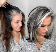 Hairstylist Shares Gorgeous Photos Of People Embracing Their Gray Hair | 12 Tomatoes Medium Brunette Hair, Medium Layered Hair, Medium Length Hair With Layers, Natural Wavy Hair, Haircut Curly