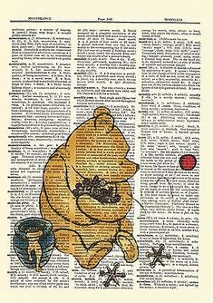 a book page with an image of a teddy bear on it's back and other items