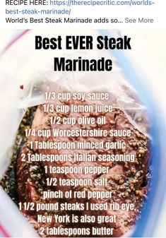 the best ever steak marinade recipe with instructions for how to make it in minutes