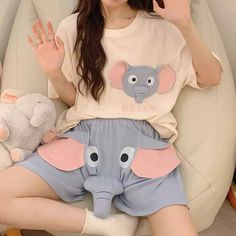 Kawaii Elephant, Lazy Night, Women Tshirts, Couple Pajamas, Couples Play, Cartoon Elephant, Parcel Delivery, Pajama Suit, Heart Hoodie