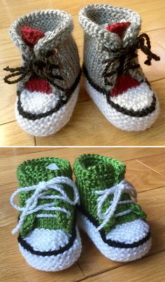 crocheted baby booties made to look like tennis shoes