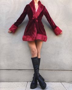 The Almost Famous Pennylane Burgundy Velvet Red Faux Fur Velvet Afghan Coat in Jagger - Etsy Red Fitted Outerwear With Faux Fur Trim, Fitted Red Outerwear With Faux Fur Trim, Red Fur Coat For Fall, Ocs Outfits, Main Character Moment, Red Long Coat, Eden Dress, Fur Lined Coat, Afghan Coat