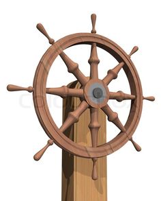 an image of a wooden ship steering wheel