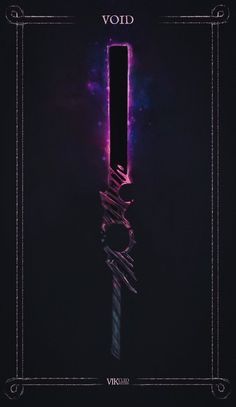 a poster with the word void written in purple and black ink on a dark background