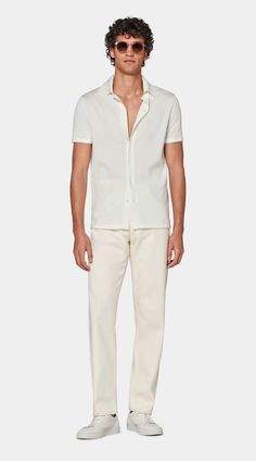 Off-White Polo Cardigan in Californian Cotton & Mulberry Silk | SUITSUPPLY US Polo Cardigan, Grey Polo Shirt, White Polo, Summer Knitting, Mulberry Silk, Cotton Silk, Fashion Advice, Free Delivery, Off White