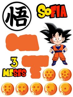 dragon ball gohan stickers and buttons with the words'5 mes '