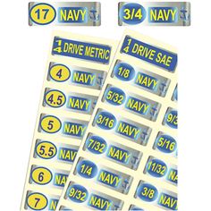 two rows of stickers that say navy and one has the same number on it