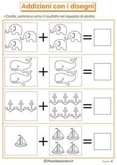 the worksheet for addition con disegnii with an elephant and boat