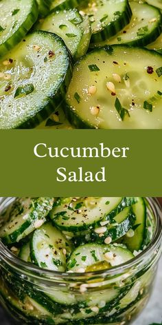 cucumber salad in a glass bowl with the title overlay reads cucumber salad