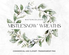 watercolor mistle snow wreaths with leaves and berries