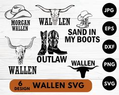 the cowboy svg bundle includes six different designs