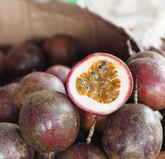 the fruit is cut in half and ready to be picked from the tree or plant