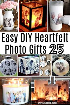 easy diy heart - shaped photo gifts with candles and pictures in glass vases