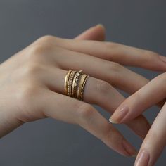 Beautifully intertwined rivulets of rich yellow gold with a soft layer of black rhodium for a bold statement. Satomi Kawakita, Unique Gold Rings, Gold Finger Rings, Bold Statement Jewelry, Inexpensive Jewelry, Modern Gold Jewelry, Gold Rings Fashion, Gold Ring Designs, Classy Jewelry