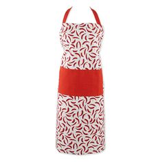 a red and white apron on a mannequin