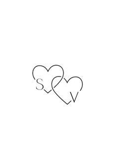 two hearts with the letter s on them are drawn by hand in black and white