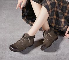 Features: Item Type: Women Soft- Soled Low Heel Leather Ankle Boots Upper Material: Top Grain Leather Sole Material: Rubber Shaft Height: 10.5cm Heel Height: 2cm Color: Coffee, Brown Style: Casual, Classic, Retro Season: All Seasons Size Tips: For customers with wider feet, or a higher instep, we recommend sizing up to ensure a comfortable fit. Please consider your foot width when selecting your shoe size and refer to the INTERNATIONAL SHOE SIZE CHART below for details. Usage and Maintenance: Re Casual Leather Martin Boots With Low Heel, Casual Brown Martin Boots With Low Heel, Casual Martin Boots With Low Heel For Fall, Casual Low Heel Lace-up Boots For Fall, Loafer Slippers, Brown Style, Color Coffee, Shoe Boot Sandals, Brown Ankle Boots