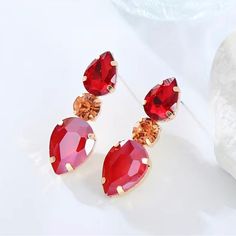 Pierced Earrings With Red Rhinestones Red Jeweled Crystal Drop Earrings, Red Jeweled Drop Earrings, Chanel Stud Earrings, Pine Jewelry, Queen Earrings, Anthropologie Earrings, Baublebar Earrings, Daisy Studs, Tassel Jewelry