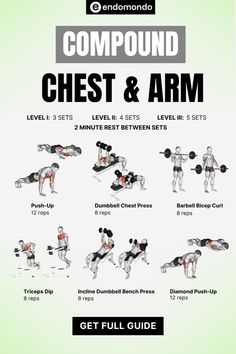 the complete guide to chest and arm workouts for beginners, including dumbbell exercises