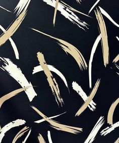 an abstract black and white painting with gold lines