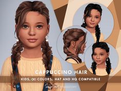 SONYASIMS - CAPPUCCINO HAIR KIDS - The Sims 4 Create a Sim - CurseForge Braided Hair With Curls, Cappuccino Hair, Fringe Braids, Long Braided Hair, Sims 4 Curly Hair, Sims Baby, Sims 4 Challenges