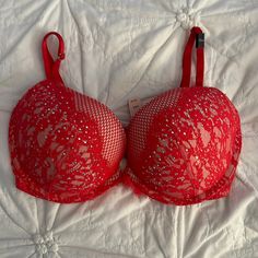 Brand New With Tags Push-Up Bra For Valentine’s Day! Red Low-cut Party Bra, Red Underwire Bra For Night Out, Victoria's Secret Red Bra For Night Out, Victoria's Secret Red Party Bra, Red Padded Party Bra, Black Lace Corset, Pretty Bras, Pink Lace Bralette, Womens Lingerie