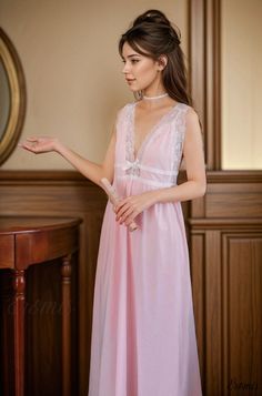 Dreamy Slumberwear Ensemble for Women Silk Sleep Dress, Cotton Nightgown, Sleep Dress, Pink M, Sleepwear Sets, Fantasy Dress, Fashion Attire, Princess Style, Daily Dress