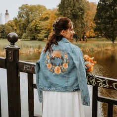 Custom bridal embroidered jacket, luxury denim bridal jacket, dahlia floral jacket, mountain floral design, personalised bridal jacket, embroidered denim wedding jacket, luxury bridal outerwear, custom wedding jacket, floral bridal jacket, denim bridal jacket, unique wedding jacket, embroidered bridal outerwear Embroidery Workshop, Professional Photos, Perfect Denim, Custom Jacket