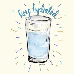 a drawing of a glass filled with water and the words boof hydrated above it