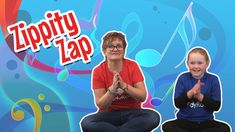 two people sitting in front of a colorful background with the words zippy zap