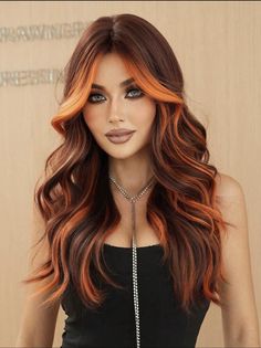 Wig With Curtain Bangs, Highlight Wigs, Hiar Style, Long Wavy Wig, Fire Hair, Korea Girl, Hair 2024