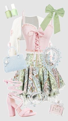 Blue Cottagecore Outfit, Cottagecore Outfit Ideas, Spring Outfit Aesthetic, Fairy Core Outfits, Cute Coquette, Pink Fits, Closet Fashion