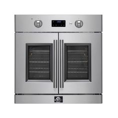 the double oven is stainless steel and has two built - in burners on each side