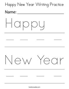 a happy new year writing practice sheet with the words happy new year written on it