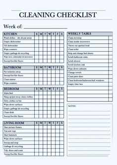 a cleaning checklist is shown in this printable sheet for the homeowner