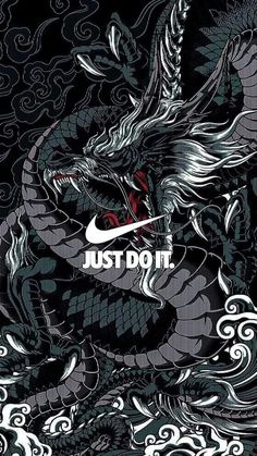 a black and white dragon with the words just do it