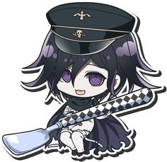 an anime character with black hair and purple eyes holding a baseball bat in her hand