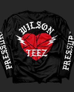 Long sleeve premium black tee left chest heart design,full back design,right and left sleeve design Back Design, Sleeve Designs, Heart Design, Black Tee, Graphic Tees, Adult Outfits, Tops & Tees, Top Outfits, T Shirts